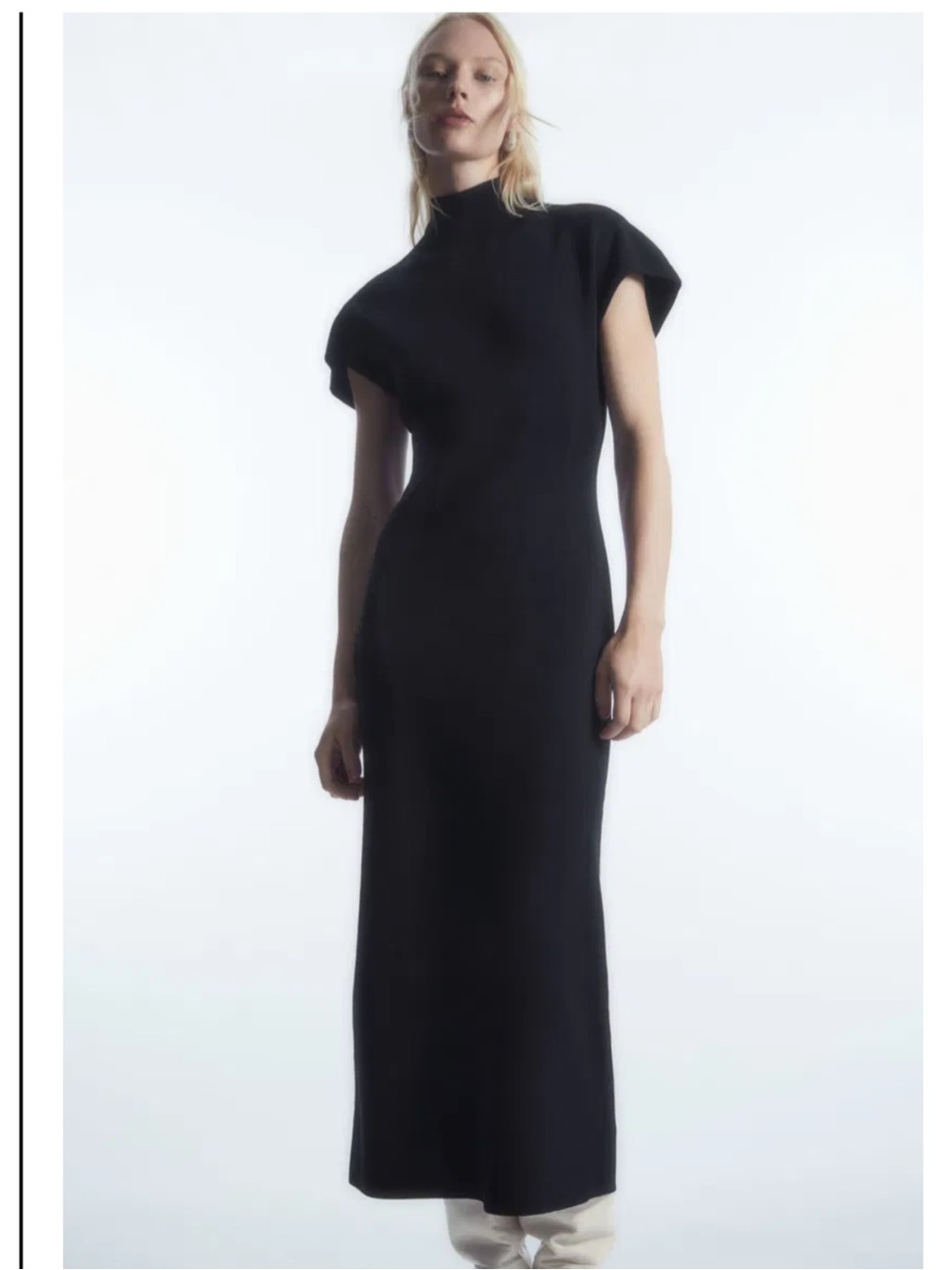 COS Navy High-Neck Cap-Sleeve Maxi Dress | S